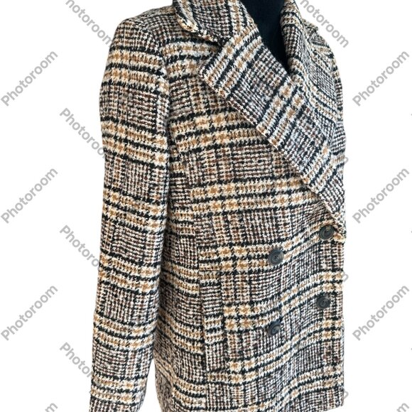 Free Assembly XSmall Brown Black Plaid Tweed Lined Button Coat - Picture 4 of 5